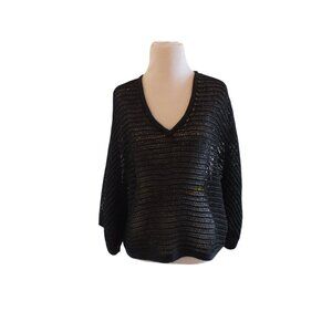 V-neck Sequin Knit Poncho Elbow Sleeve Boat Neck East West Poncho M